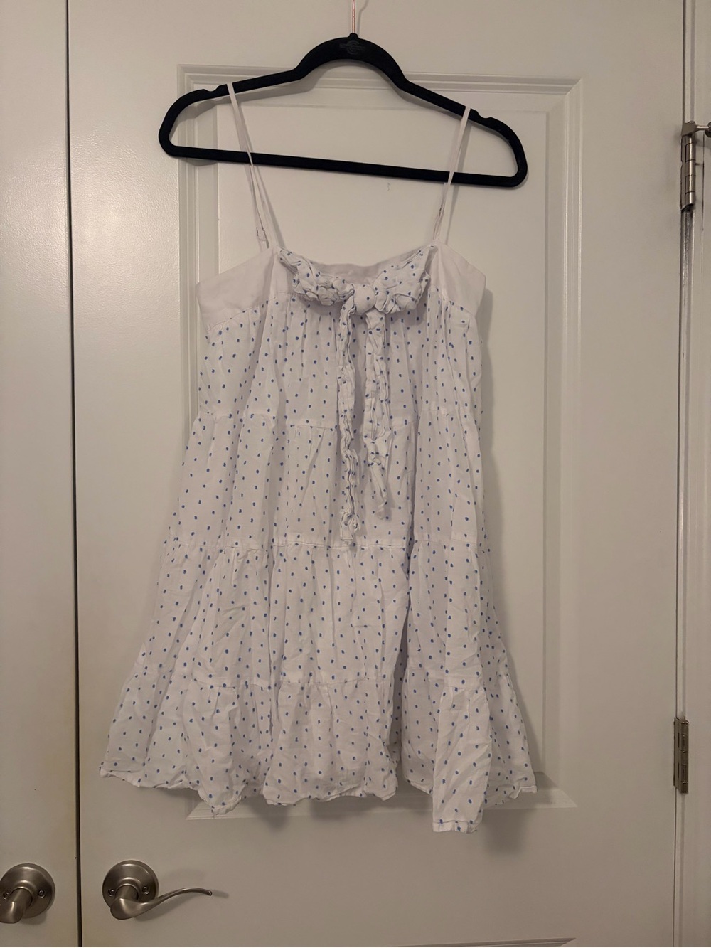 White Girls' Spotted Tie-Front Sundress with Blue Dot Print